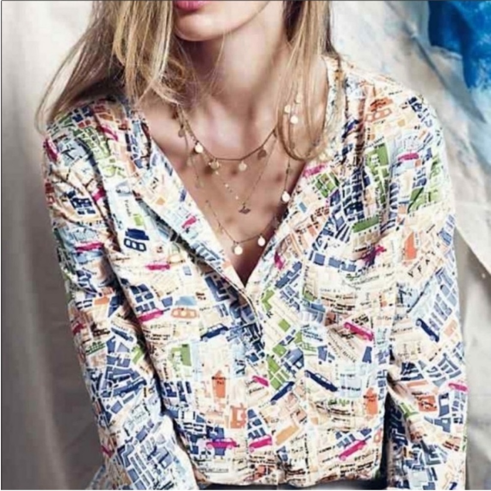 Anthropologie Maeve “Cartographer” London Map Button Down Blouse